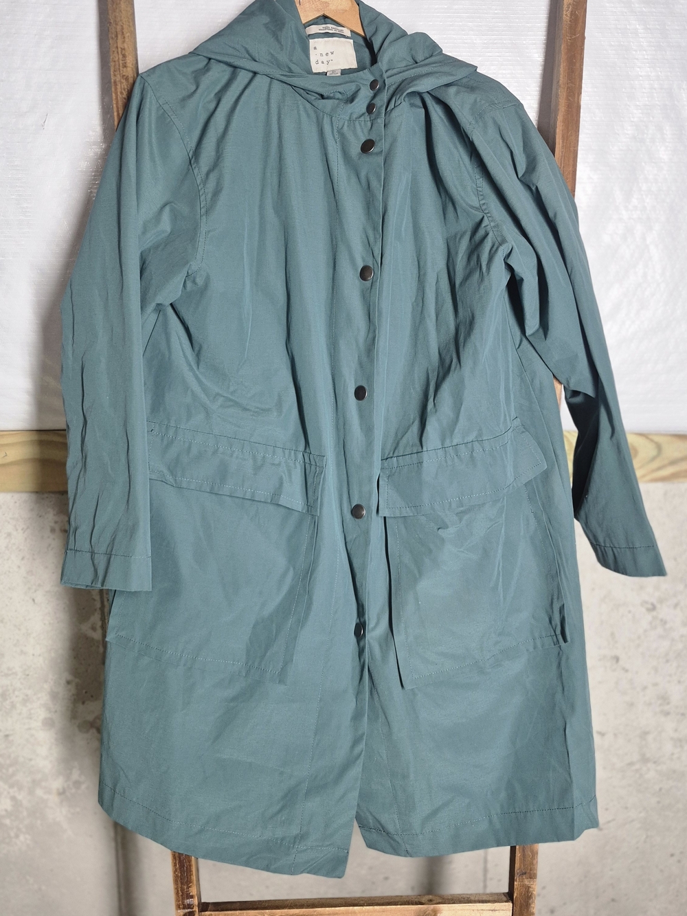 a new day Teal Hooded Trench Coat